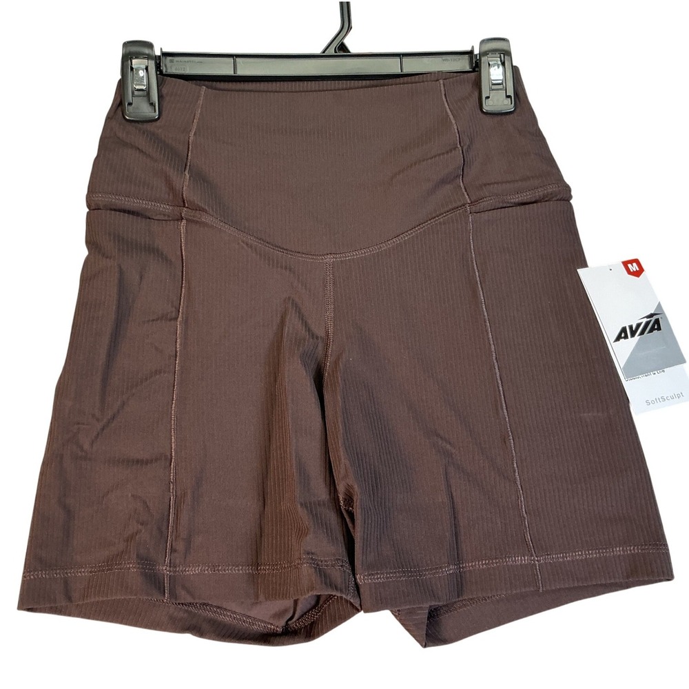 Avia SoftSculpt Biker Shorts Brown Ribbed High Rise Womens Super Soft M 8-10 NWT